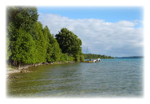 Looking south over the clear water of Torch Lake
